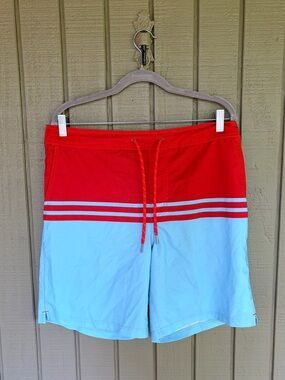 Fair Harbor Men's XL Ozone Board Shorts Lined Swim Trunks Chili Pepper Stripe